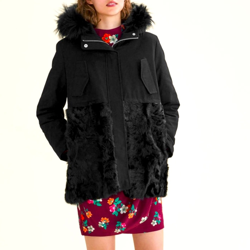 Maje Sheepskin Hooded Parka